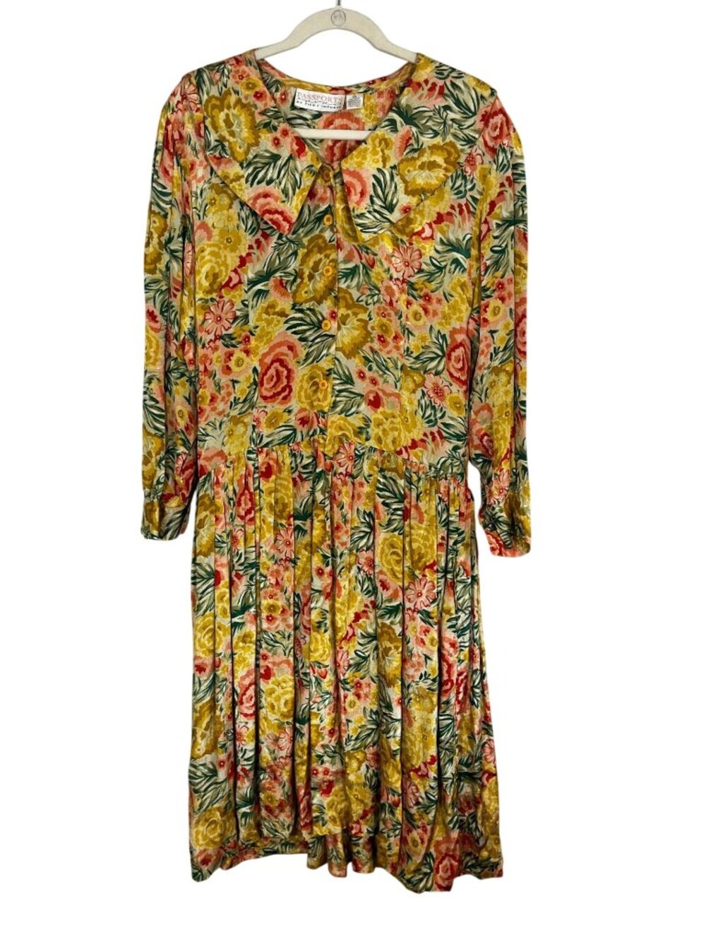 Vintage Floral Drop Waist Dress Yellow M Retro Boho Indie Festival Cottage Artsy